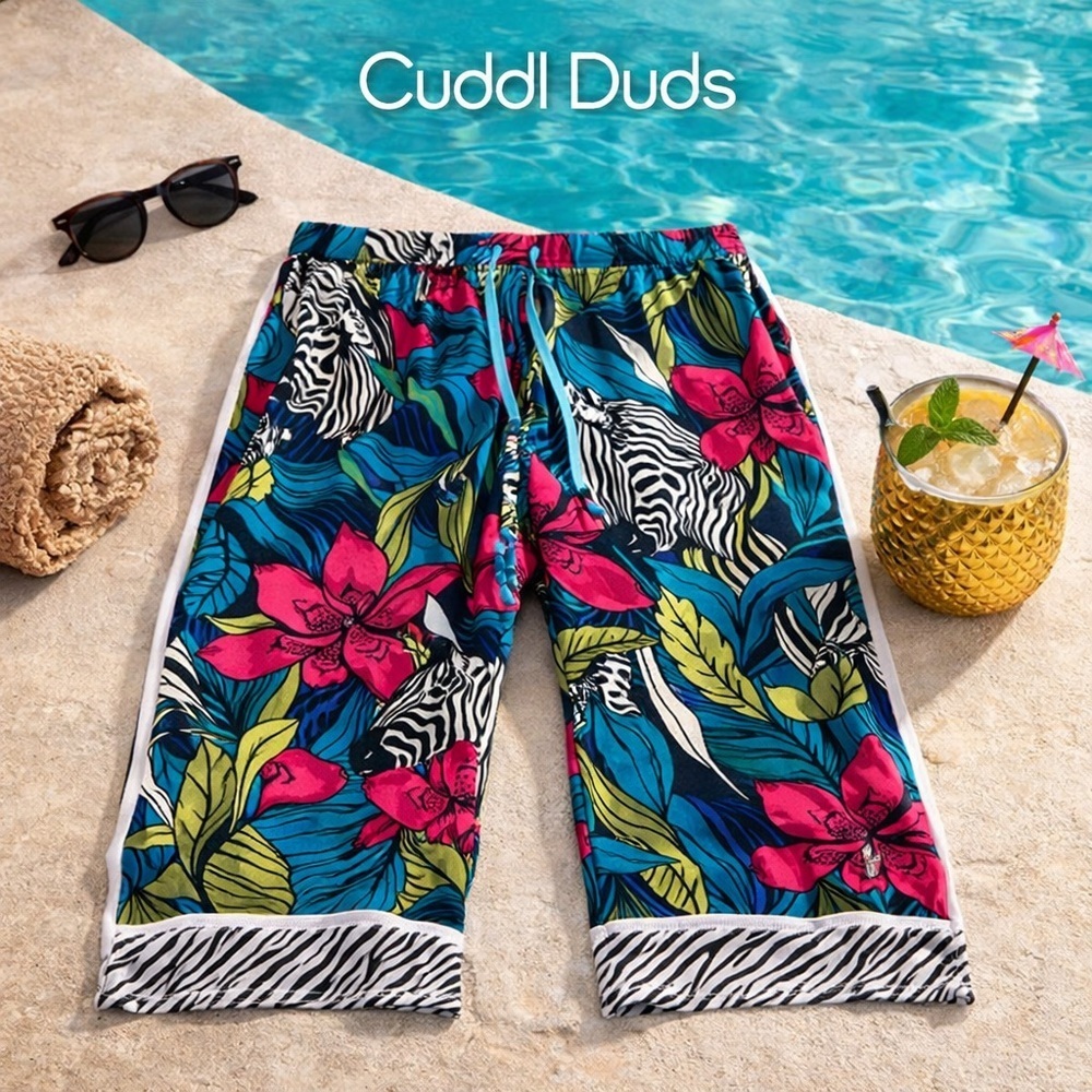 Cuddl Duds Tropical Zebra Capri Lounge Pants Pockets XS